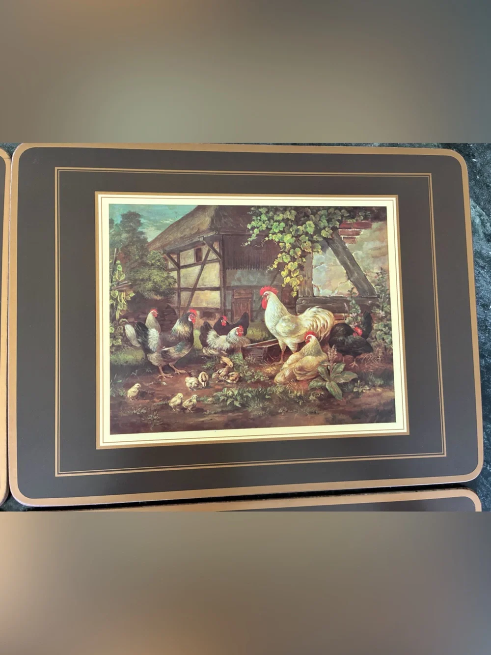 Pimpernel Vintage Set of 4 Traditional Barnyard Scene Chickens Rooster Placemats